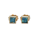 Teal Princess Cut Sapphire Stud Earrings