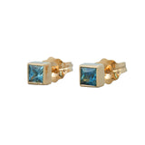 Teal Princess Cut Sapphire Stud Earrings
