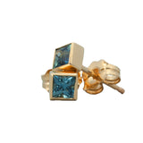 Teal Princess Cut Sapphire Stud Earrings