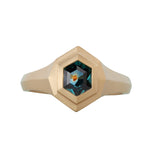 1.10ct Teal Hexagon Sapphire Prudence Ring 14K Yellow Gold
