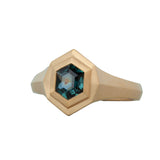 1.10ct Teal Hexagon Sapphire Prudence Ring 14K Yellow Gold