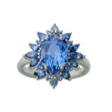 OOAK 2.54ct Blue Sapphire Halo Statement Ring 14K White Gold