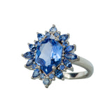 OOAK 2.54ct Blue Sapphire Halo Statement Ring 14K White Gold