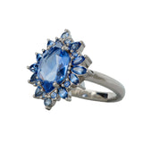 OOAK 2.54ct Blue Sapphire Halo Statement Ring 14K White Gold