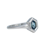 0.68ct Blue Hexagon Sapphire Mini Rosetta Ring 14K White Gold