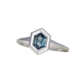 0.68ct Blue Hexagon Sapphire Mini Rosetta Ring 14K White Gold