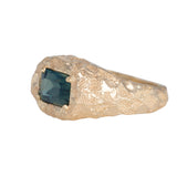 1.62ct Teal Opalescent Rectangle Sapphire Perle Signet 14K Yellow Gold