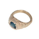 1.62ct Teal Opalescent Rectangle Sapphire Perle Signet 14K Yellow Gold