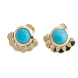 Prince Turquoise Plume Stud Earrings 18K Yellow Gold
