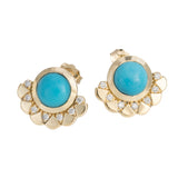 Prince Turquoise Plume Stud Earrings 18K Yellow Gold