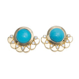 Prince Turquoise Plume Stud Earrings 18K Yellow Gold