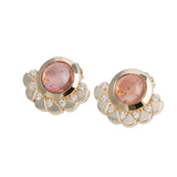 Peachy Pink Tourmaline Plume Studs 14K Yellow Gold