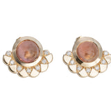 Peachy Pink Tourmaline Plume Studs 14K Yellow Gold