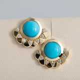 Prince Turquoise Plume Stud Earrings 18K Yellow Gold