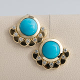Prince Turquoise Plume Stud Earrings 18K Yellow Gold