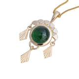 2.26ct Green Tourmaline Plume Pendant with Engraving 14K Yellow Gold
