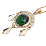 2.26ct Green Tourmaline Plume Pendant with Engraving 14K Yellow Gold
