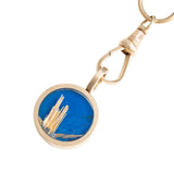 Ceruleite and Rutilated Quartz Reversible Inlay Pendant 14K Yellow Gold