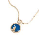 Ceruleite and Rutilated Quartz Reversible Inlay Pendant 14K Yellow Gold