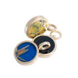 Ceruleite and Rutilated Quartz Reversible Inlay Pendant 14K Yellow Gold