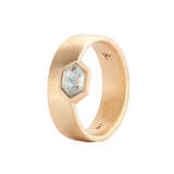 14k Yellow Gold Wide band with Hexagon Diamond