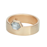 14k Yellow Gold Wide band with Hexagon Diamond