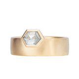 14k Yellow Gold Wide band with Hexagon Diamond