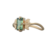 Gingko Leaf Ring w/ Green Rectangular Sapphire