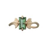 Gingko Leaf Ring w/ Green Rectangular Sapphire