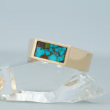 Elongated Rectangle Turquoise Inlay Band 14K Yellow Gold