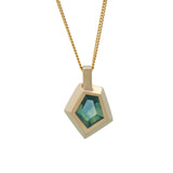 Geometric Portrait Cut Montana Sapphire Pendant 14K Yellow Gold