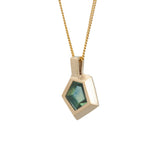 Geometric Portrait Cut Montana Sapphire Pendant 14K Yellow Gold
