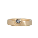 Grey Hexagon Spinel Engraved Riley Band 14K Yellow Gold
