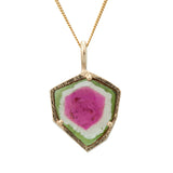 4.56ct Watermelon Tourmaline Slice Pendant 14K Yellow Gold