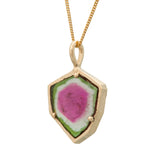 4.56ct Watermelon Tourmaline Slice Pendant 14K Yellow Gold