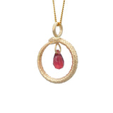 Ouroboros Pendant with Garnet Blood Drop 14K Yellow Gold