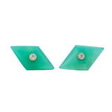 Chrysoprase and Diamond Studs 14K Yellow Gold