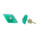 Chrysoprase and Diamond Studs 14K Yellow Gold