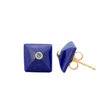 Lapis and Blue Sapphire Pyramid Studs 14K Yellow Gold