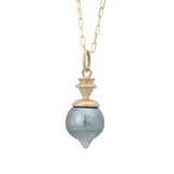 Tahitian Pearl Pendant Light Grey 14k Yellow Gold