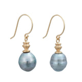 Silver Tahitian Pearl Earrings 14K Yellow Gold