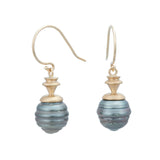 Ridged Tahitian Pearl Earrings in 14K Yellow Gold