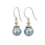 Grey Tahitian Pearl Earrings 14K Yellow Gold