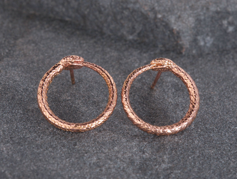 Snake Stud Earrings | Serpent Ouroboros Post Earrings | Liven Jewelry Yellow Gold