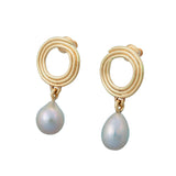 Gray Pearl Earrings in 14k Yellow Gold