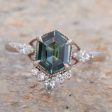 14k White Gold Teal Sapphire Datura Ring