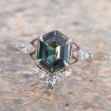 14k White Gold Teal Sapphire Datura Ring